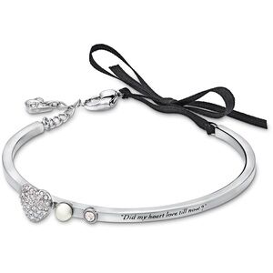 Silver Heart Charm Bracelet with Black Ribbon